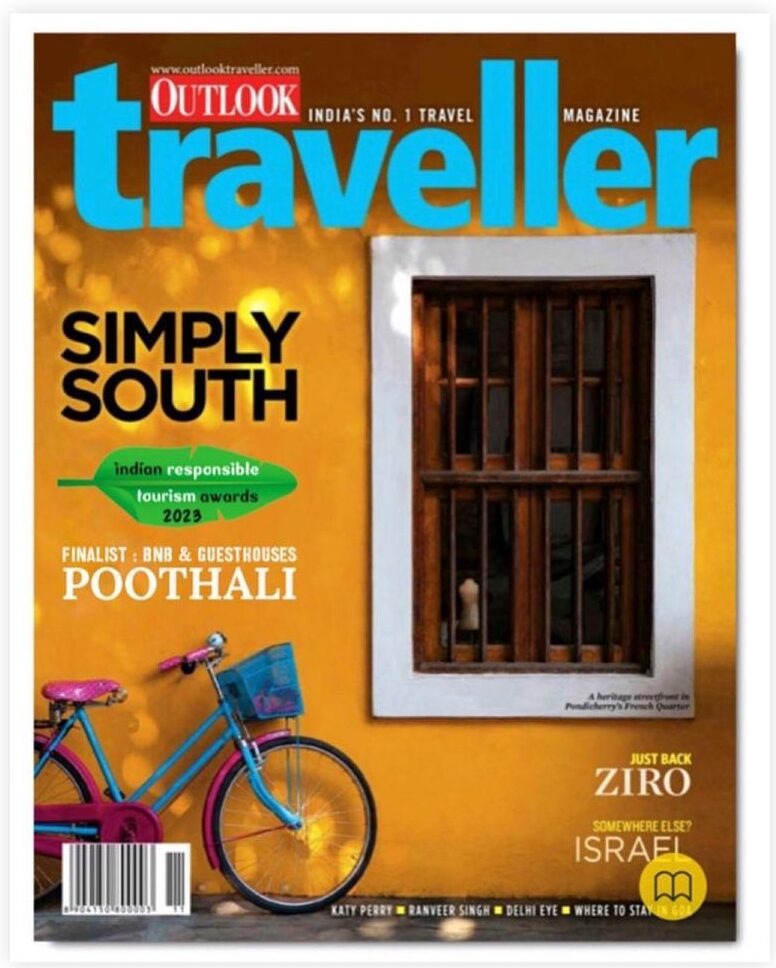 Image of Outlook Traveller Magazine featuring Poothali Homestay's recognition for sustainable leadership